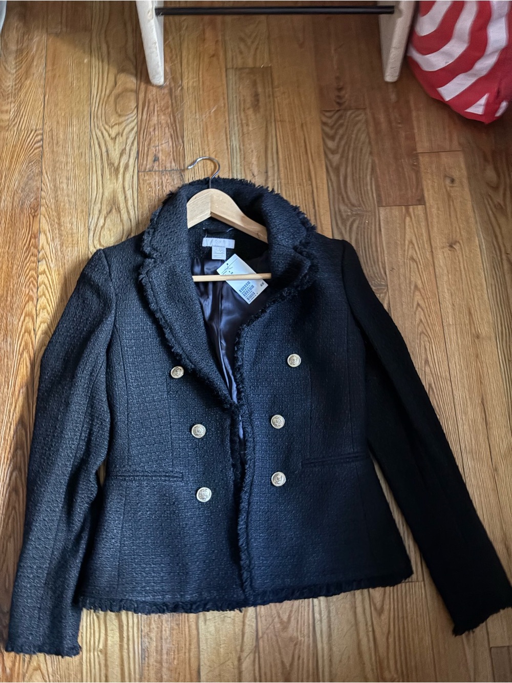 H&M Black Bouclé Double-Breasted Blazer with silver Buttons